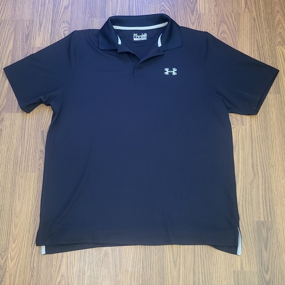Under Armour Men's Large HeatGear Loose Fit Black Polo Stretch Golf Shirt B75